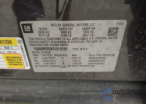 2015 Chevrolet Traverse Ls z USA, uszkodzony, nr VIN 1GNKRFEDXFJ219765